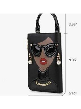 Women Novelty Lady Face Shoulder Bags Funky PU Leather Top Handle Satchel
